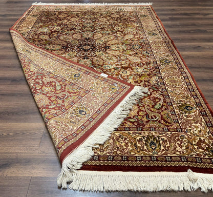 Tree of Life Indian Kashmiri Rug 6x9, Rust Red and Cream, Animal Pictorials, Fine 290 KPSI