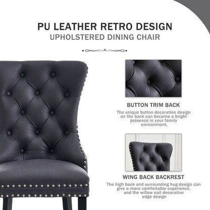Leather Dining Chairs Set Of 4 Wingback Upholstered With Nailhead Trim Black