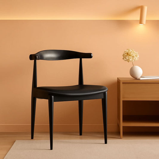 Set Of 4 Black Fabric Leather Seat Kitchen Chairs With Legs