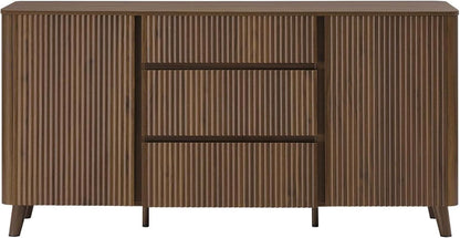 62 Inch Walnut Sideboard Buffet With Adjustable Shelves