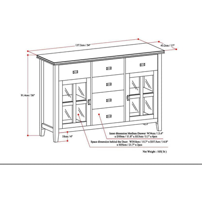 Pine Wood Sideboard Buffet Russet Brown Adjustable Shelves