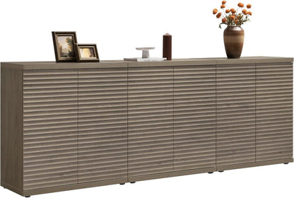Modern Buffet Cabinet With Wave Panel Doors Large Storage