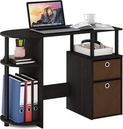 Jaya Brown Computer Study Desk With Storage Bins And Shelf