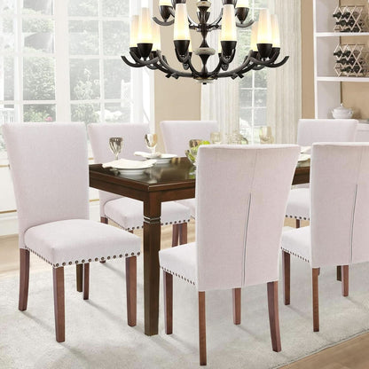 Parsons Dining Chairs Beige Upholstered Nailhead Set of 4