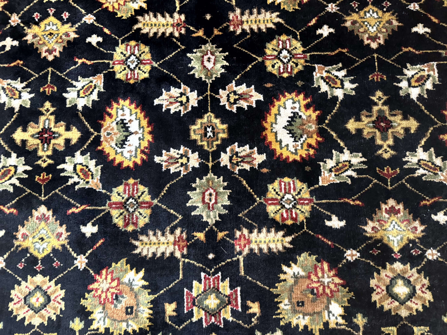 Indo Persian Mahal Rug 8x10, Black and Gold, Wool Hand Knotted Oriental Carpet