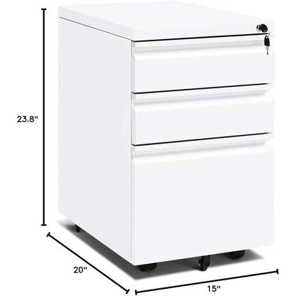 Locking 3-Drawer Rolling File Cabinet For Home Office