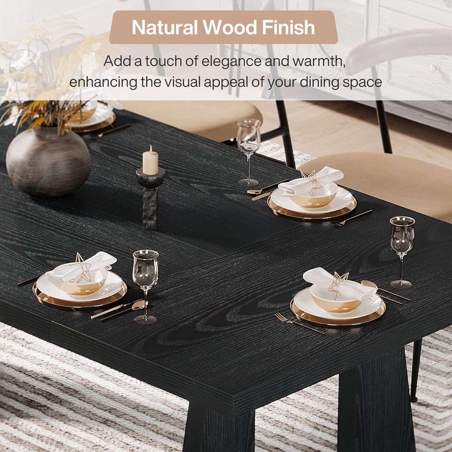 70.9 Inch Black Contemporary Rectangular Dining Table Seats 6 To 8