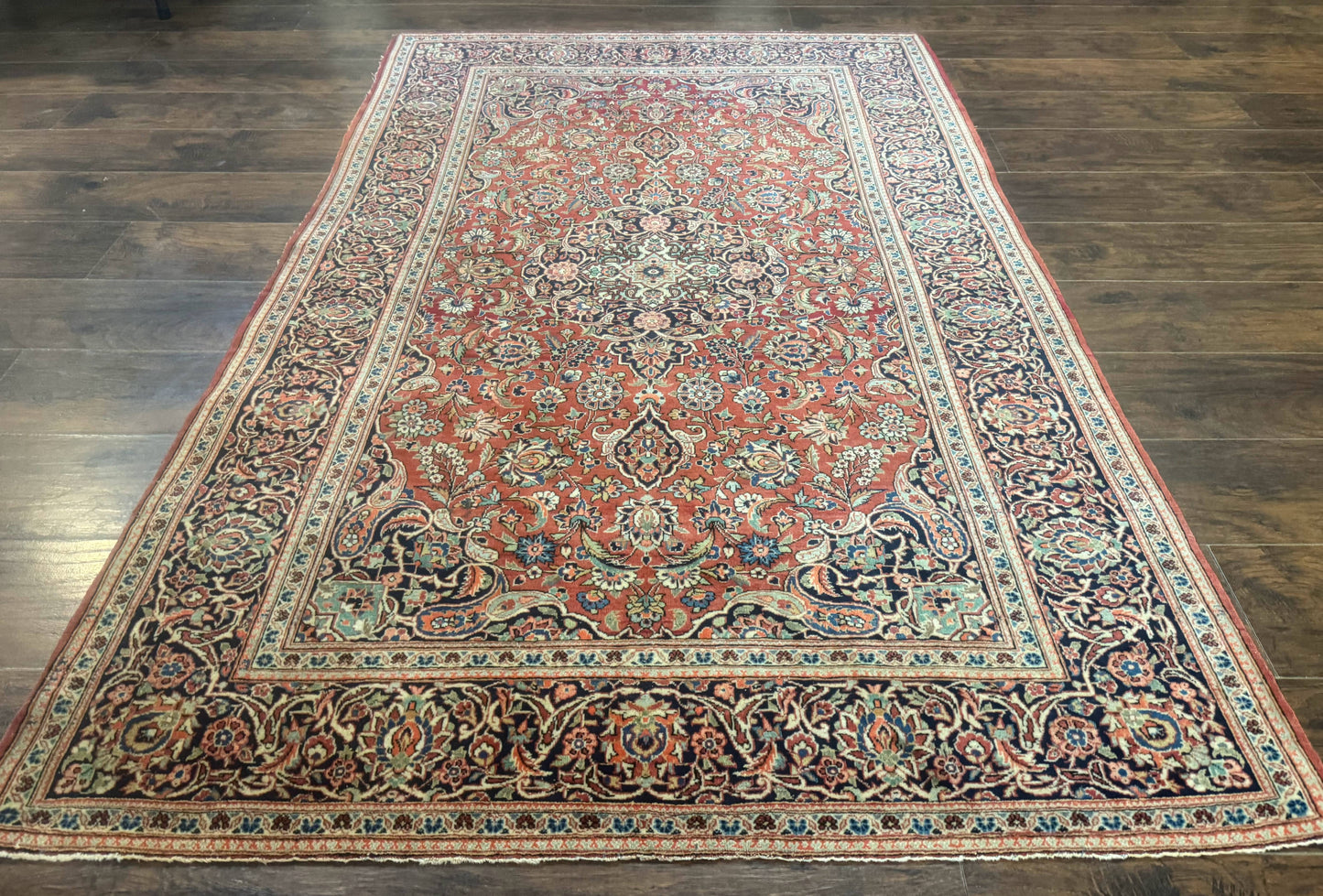 Persian Kashan Rug 4x7, Red, Floral Medallion, Vintage, Wool