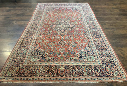 Persian Kashan Rug 4x7, Red, Floral Medallion, Vintage, Wool