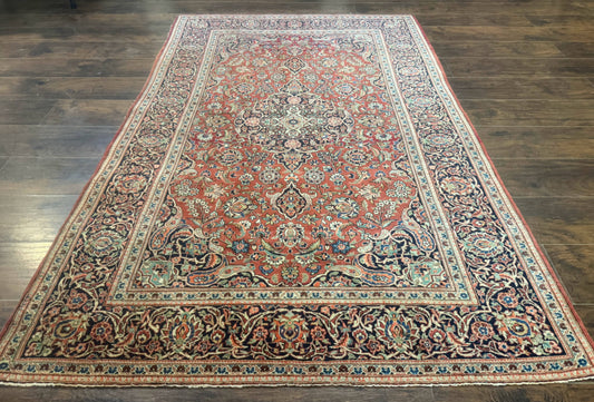 Persian Kashan Rug 4x7, Red, Floral Medallion, Vintage, Wool