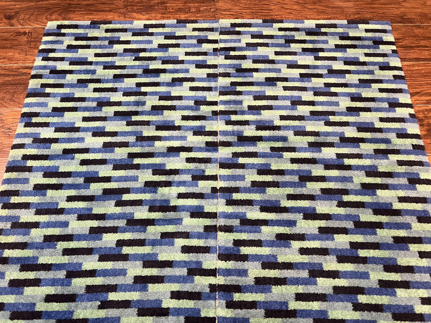 Wide Runner Rug 4.7 x 12, Blue Multicolor Contemporary Wool Power Loomed Rug, Mosiac Design