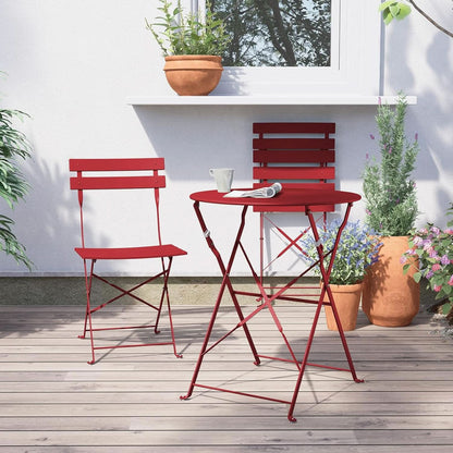 3-Piece Folding Outdoor Bistro Set Red Cushioned Seats