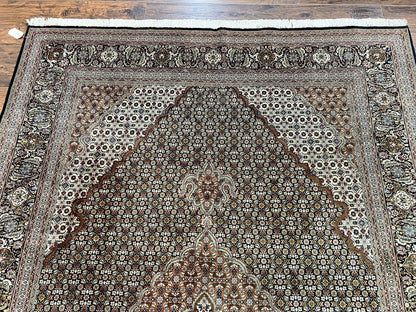 Wonderful Persian Tabriz Rug 7x10 ft, Very Fine 50 Raj 350 KPSI Oriental Carpet, Herati Mahi Pattern, Authentic Hand Knotted Handmade Wool Vintage