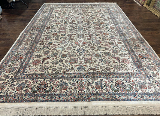 Karastan Rug #738 Tabriz Design 8.8 x 12, Room Sized Wool Pile Karastan Carpet, Vintage Discontinued Karastan Area Rug, Ivory, Floral Rug