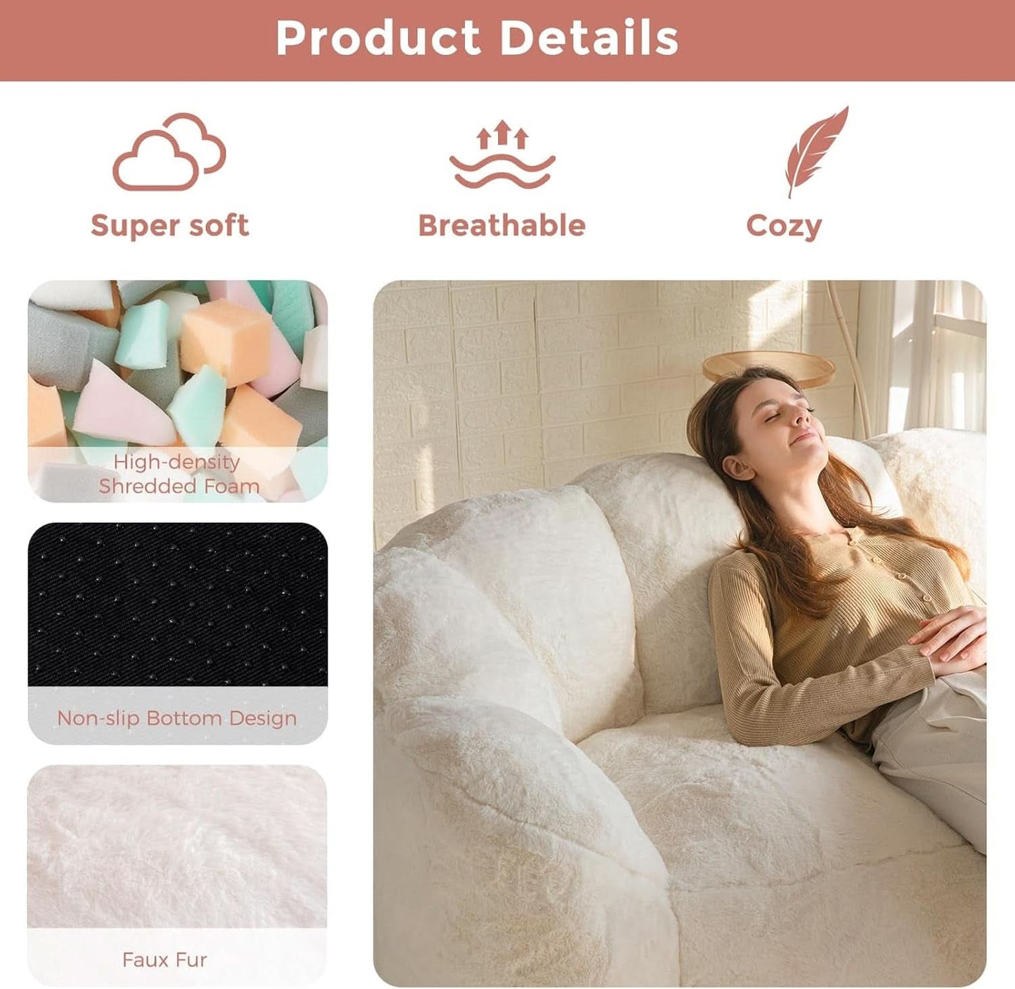 Beige Floral Shaped Bean Bag Sofa For Adults Living Room