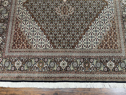 Wonderful Persian Tabriz Rug 7x10 ft, Very Fine 50 Raj 350 KPSI Oriental Carpet, Herati Mahi Pattern, Authentic Hand Knotted Handmade Wool Vintage