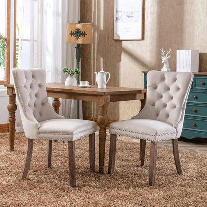Beige Velvet Tufted Dining Chairs 4 Pack With Nailhead Trim