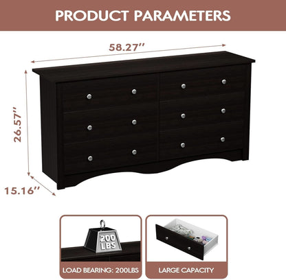 Brown Six Drawer Dresser And TV Stand Wide Wood Chest
