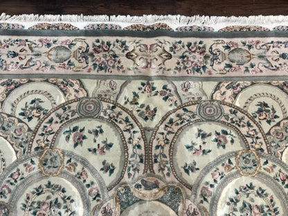 Pak Persian Rug 9x12, Wool with Silk Highlights, European Design, Floral, Green