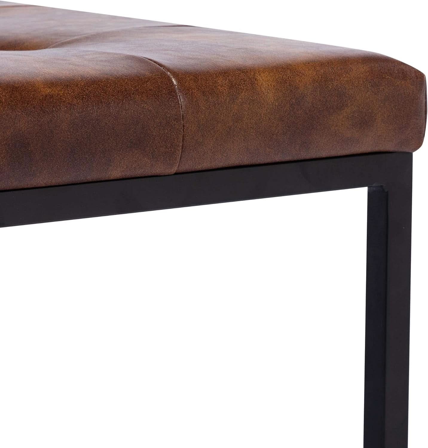 Yellowish-Brown Faux Leather Ottoman Coffee Table Sturdy