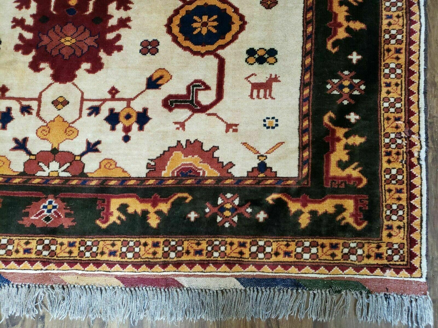 5' X 6' Vintage Handmade Knotted Turkish Kazak Pattern Wool Rug Bohemian Boho Interior Design