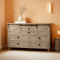 Six Drawer Dresser Rustic Oakwood Sliding BarnDoor