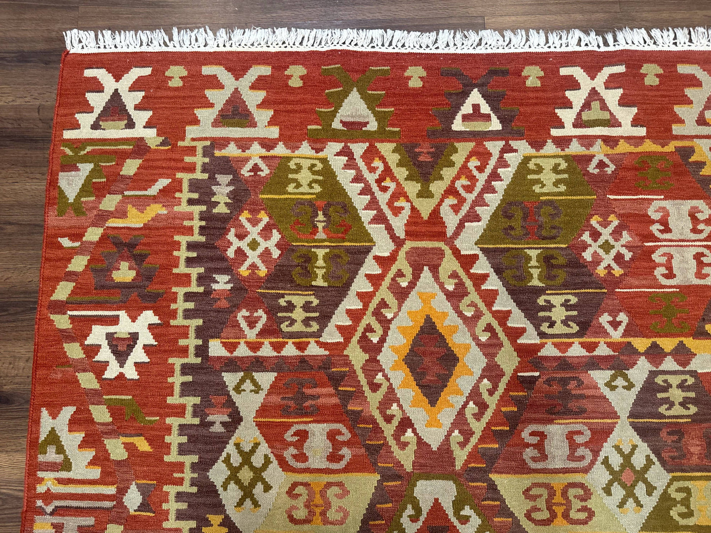 Turkish Kilim Rug 8x10, Geometric Design, Large Kilim Carpet