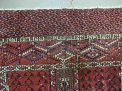 Antique Turkoman Rug 4x5, Ensi Hatchli Tekke Wool Rug