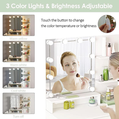 White Vanity Set With Lighted Mirror And Built In Power