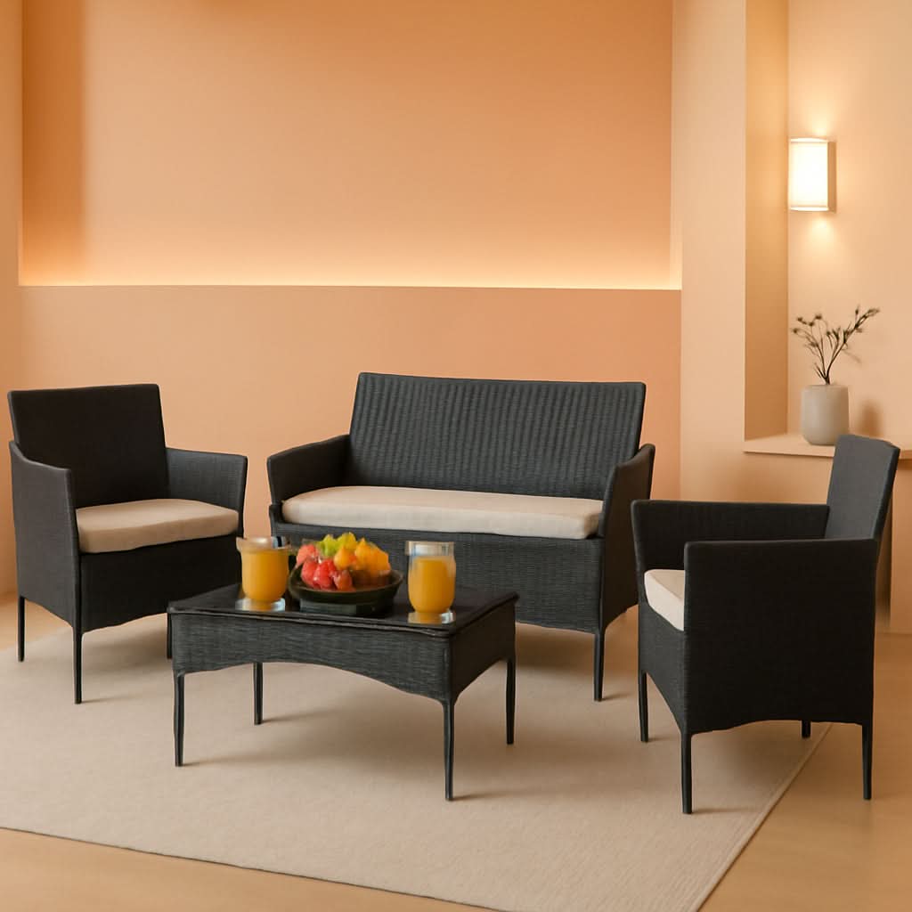 Patio Furniture Four Piece Conversation Set Black Beige