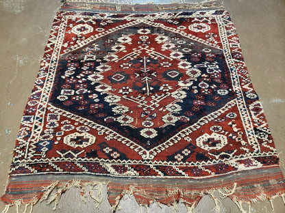 4' X 4' 4" Antique Handmade Turkish Oriental Bergema Wool Veg Dyes Tribal Collectible Rug