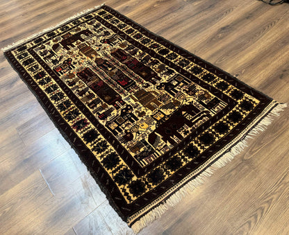 Persian Baluch Tribal Rug 4x6, Human and Bird Pictorials, Vintage, Wool, Collectible