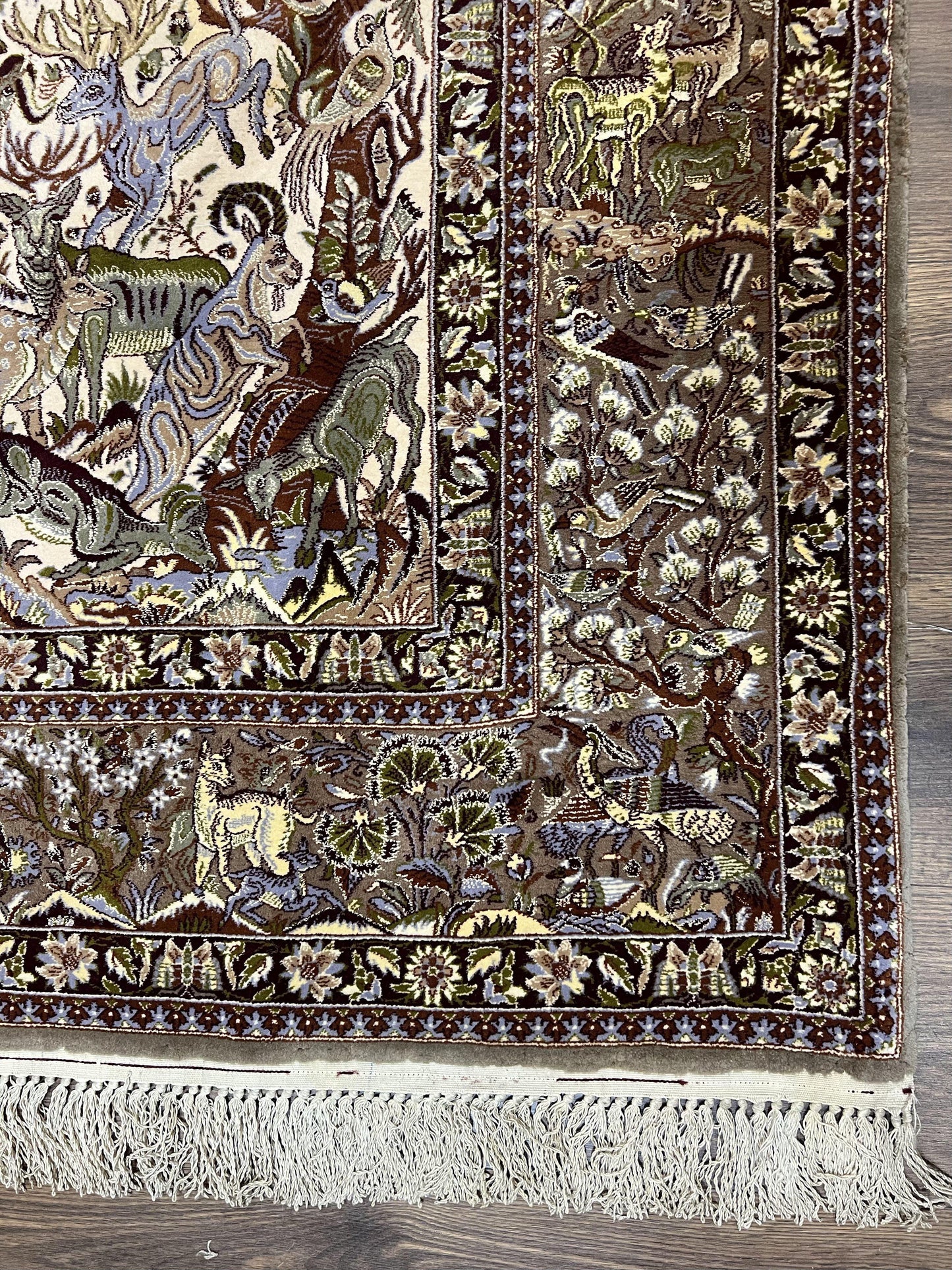 Persian Isfahan Rug 5x8 - Tree of Life, Animal Pictorials, Kork Wool & Silk