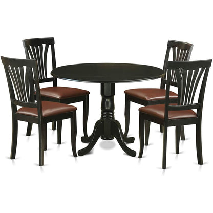 5 Piece Drop Leaf Dining Table Set Black Faux Leather