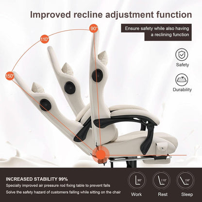 Ivory Bluetooth Speaker Gaming Chair With Footrest