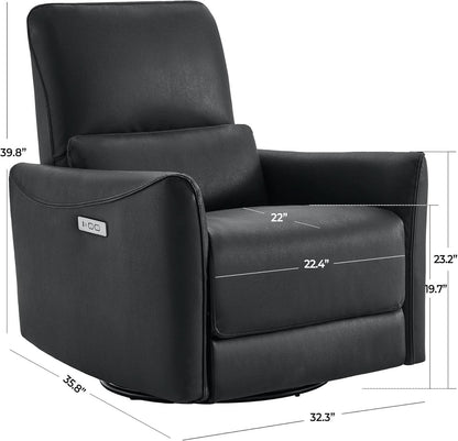 Power Recliner Chair USB Charging Lumbar Support Black
