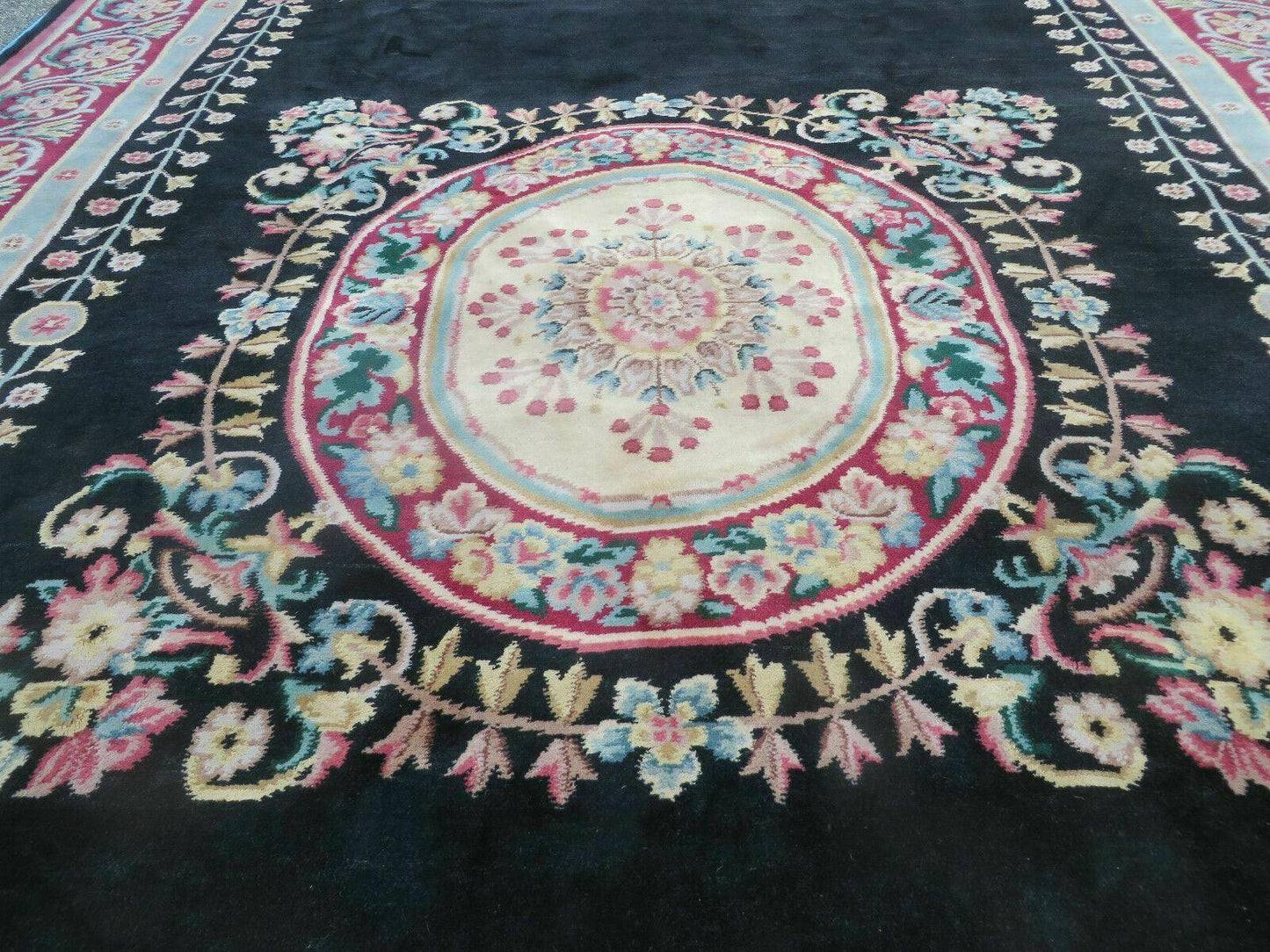 9' X 12' Decorative Chinese Aubusson Hand Knotted Pile Wool Rug Black Nice