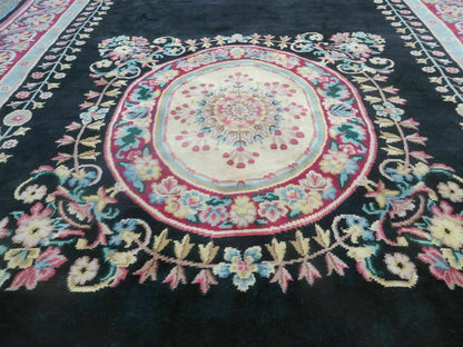 9' X 12' Decorative Chinese Aubusson Hand Knotted Pile Wool Rug Black Nice
