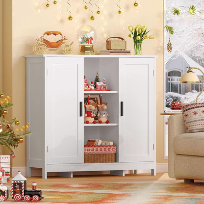 White Storage Cabinet With 2 Doors And 4 Adjustable Shelves