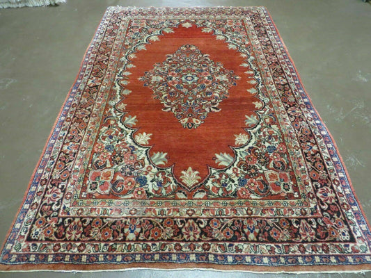Antique Persian Sarouk Rug 5x8, Red, Semi Open Field, Hand Knotted, Wool
