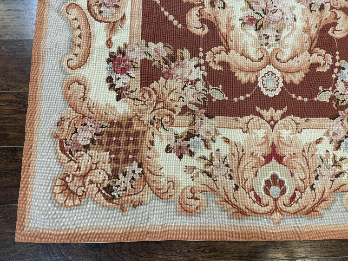 Vintage Needlepoint Rug 6x9, Aubusson Rug, Flatweave Wool Elegant Carpet, Medium Size, French European Design