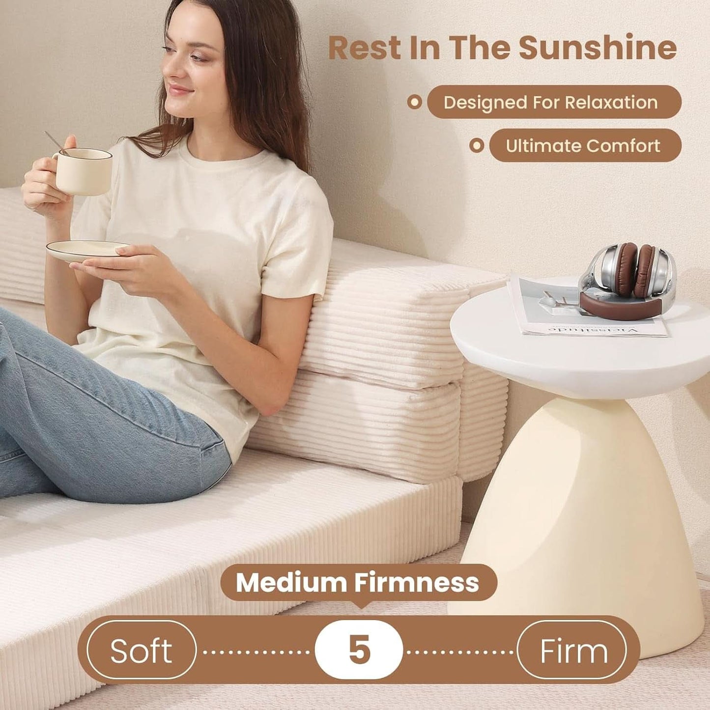 Corduroy Convertible Folding Sofa Bed With Mattress