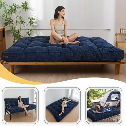 6-Inch Full-Size Futon Mattress Navy Tufted Shredded Foam