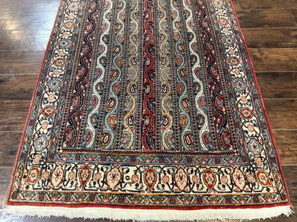 Persian Qum Rug 4x7, Striped Paisley Boteh Design