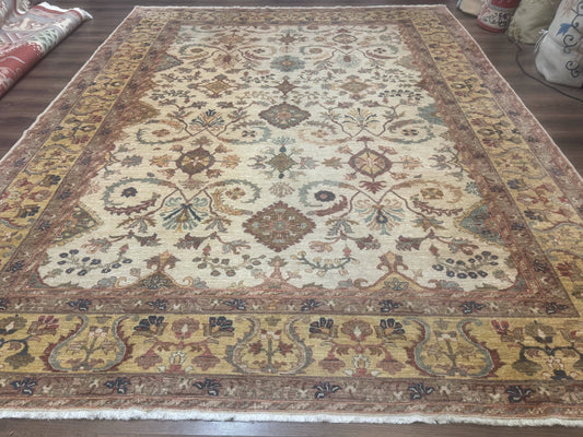 Egyptian Rug 9x12, Mahal Sultanabad Carpet, Handmade Wool Rug, Oatmeal Color