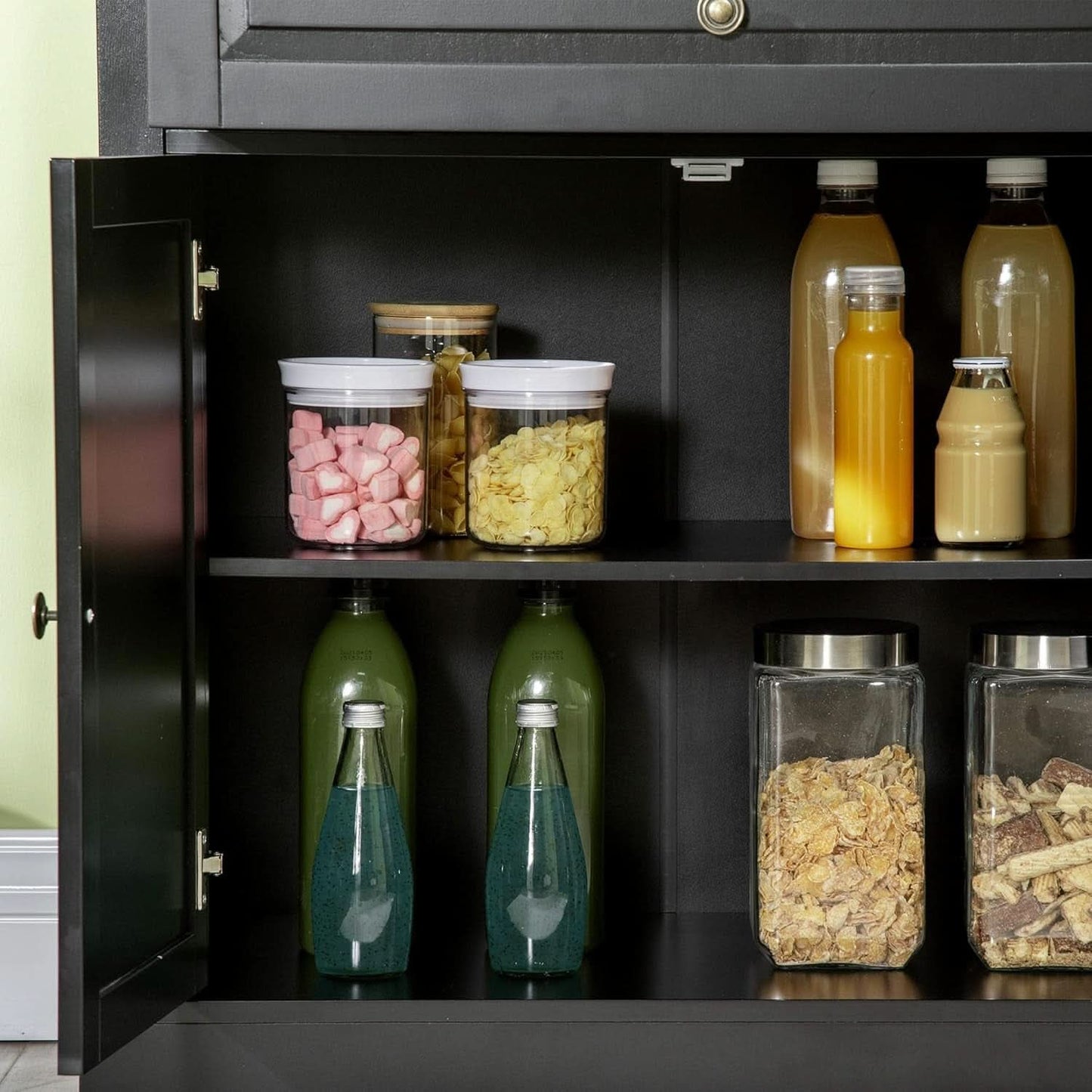 Black Buffet Cabinet With Drawers And Adjustable Shelves