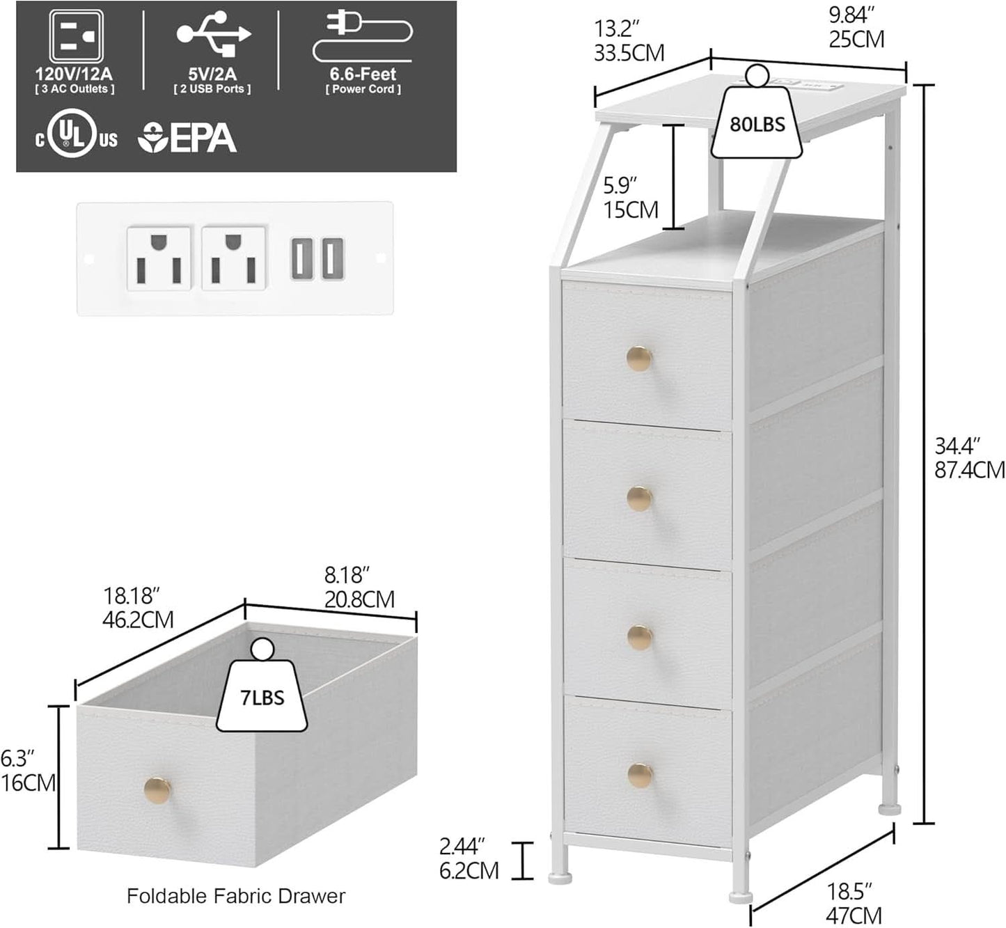UltraSlimVertical Dresser With USB Charging Station White