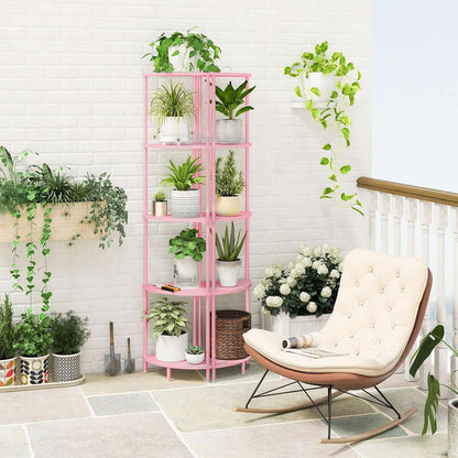65 Inch Rustic Corner Shelf Stand 5 Tier Display Shelves