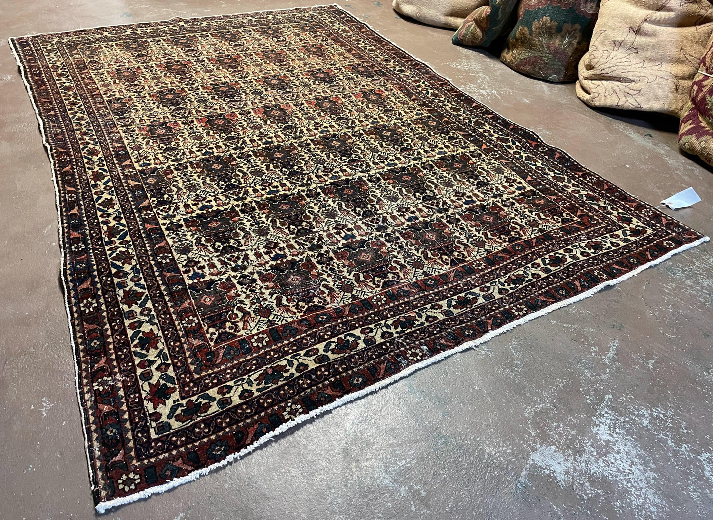Antique Persian Afshar Rug 5x7, Wool Hand Knotted Oriental Carpet 5 x 7 ft, Repeated Motif Allover, Cream and Maroon, Tribal Rug, Medium Sized Rug,  Zil-i-Sultan Design