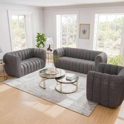 Charcoal Gray Vertical Channel Tufted 3 Piece Sofa Set